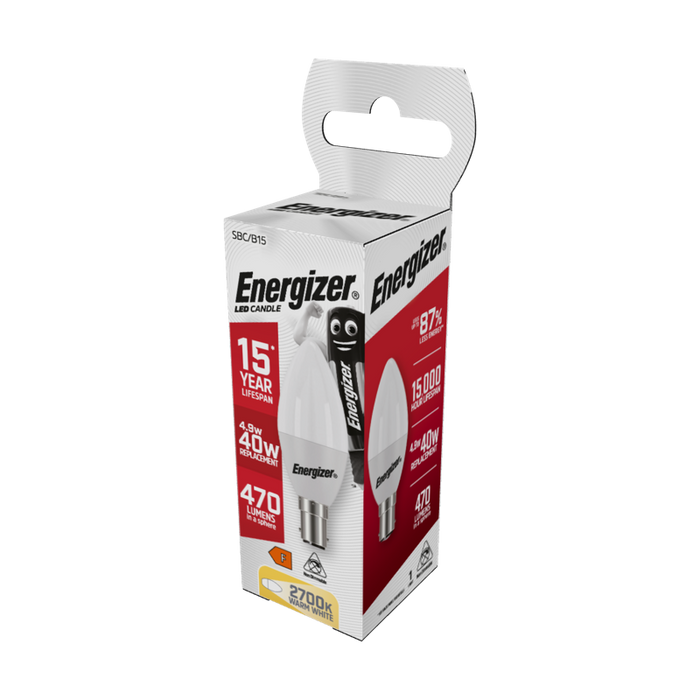 Energizer 5.2W 470lm B15 SBC Candle LED Bulb Opal Warm White 2700K - westbasedirect.com