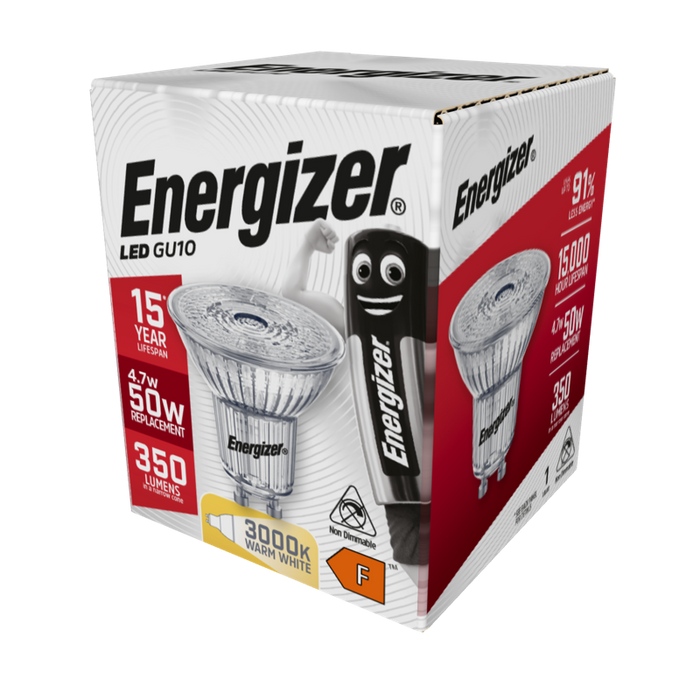 Energizer 4W 345lm GU10 Spotlight LED Bulb Full Glass Warm White 3000K - westbasedirect.com