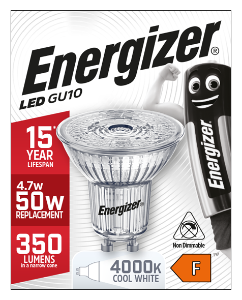Energizer S9409 4.7W 350lm GU10 Spotlight LED Bulb Full Glass Cool White 4000K - westbasedirect.com