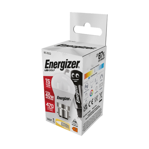 Energizer 5.2W 470lm B22 BC Golf LED Bulb Opal Daylight 6500K - westbasedirect.com