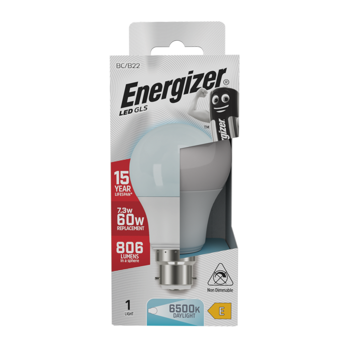 Energizer S9421 8.5W 806lm B22 BC GLS LED Bulb Opal Daylight 6500K - westbasedirect.com