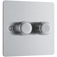 BG SBS82 Flatplate Screwed 2-Way Double Trailing Edge Dimmer Push On/Off - Brushed Steel
