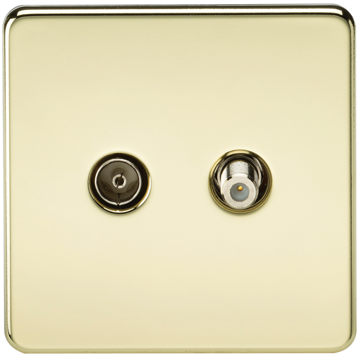 Knightsbridge SF0140PB Screwless TV & SAT TV Outlet (Isolated) - Polished Brass - westbasedirect.com