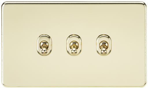 Knightsbridge SF3TOGPB Screwless 10AX 3G 2-Way Toggle Switch - Polished Brass - westbasedirect.com