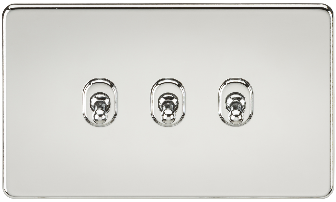 Knightsbridge SF3TOGPC Screwless 10AX 3G 2-Way Toggle Switch - Polished Chrome - westbasedirect.com