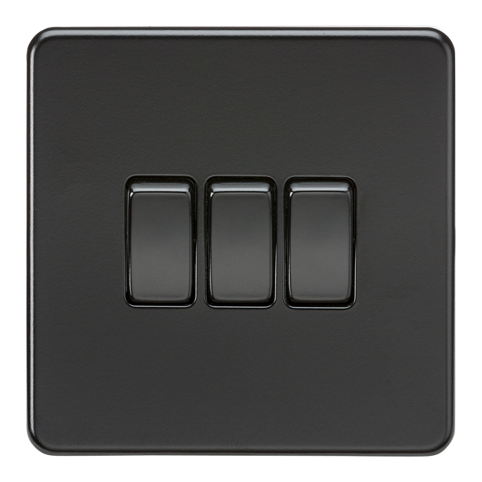 Knightsbridge SF4000MBB Screwless 10AX 3G 2-Way Switch - Matt Black + Black Rockers - westbasedirect.com