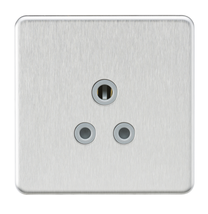 Knightsbridge SF5ABCG Screwless 5A Unswitched Round Socket - Brushed Chrome + Grey Insert - westbasedirect.com