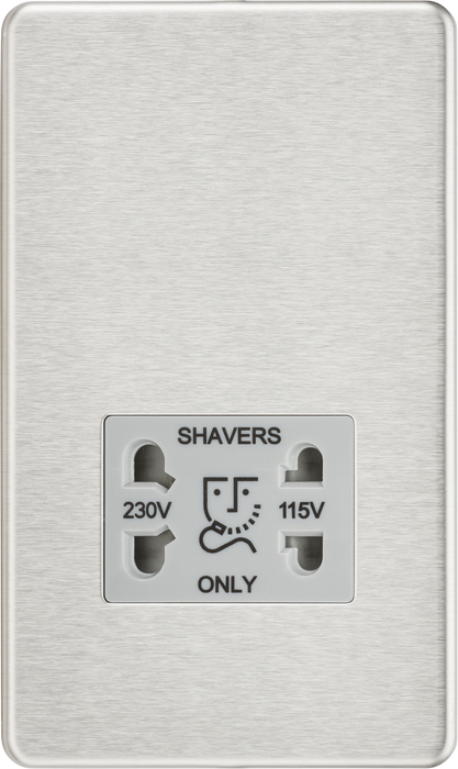 Knightsbridge SF8900BCG Screwless 115V/230V Dual Voltage Shaver Socket - Brushed Chrome + Grey Insert - westbasedirect.com