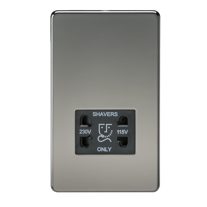Knightsbridge SF8900BN Screwless 115V/230V Dual Voltage Shaver Socket - Black Nickel - westbasedirect.com