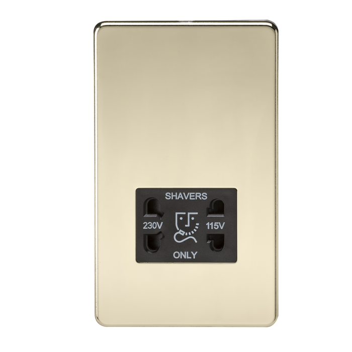 Knightsbridge SF8900PB Screwless 115V/230V Dual Voltage Shaver Socket - Polished Brass + Black Insert - westbasedirect.com