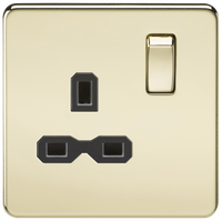 Knightsbridge SFR7000PB Screwless 13A 1G DP Switched Socket - Polished Brass + Black Insert