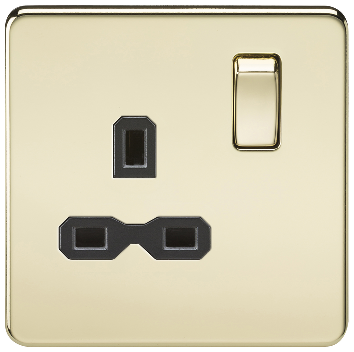 Knightsbridge SFR7000PB Screwless 13A 1G DP Switched Socket - Polished Brass + Black Insert - westbasedirect.com