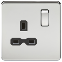 Knightsbridge SFR7000PC Screwless 13A 1G DP Switched Socket - Polished Chrome + Black Insert