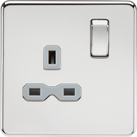 Knightsbridge SFR7000PCG Screwless 13A 1G DP Switched Socket - Polished Chrome + Grey Insert