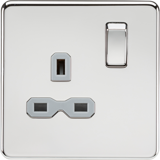 Knightsbridge SFR7000PCG Screwless 13A 1G DP Switched Socket - Polished Chrome + Grey Insert - westbasedirect.com