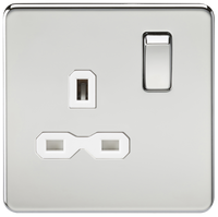 Knightsbridge SFR7000PCW Screwless 13A 1G DP Switched Socket - Polished Chrome + White Insert