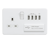 Knightsbridge SFR7USB4MW Screwless 13A Switched Socket + 4xUSB (5.1A) - Matt White