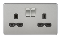 Knightsbridge SFR9000BC Screwless 13A 2G DP Switched Socket - Brushed Chrome + Black Insert
