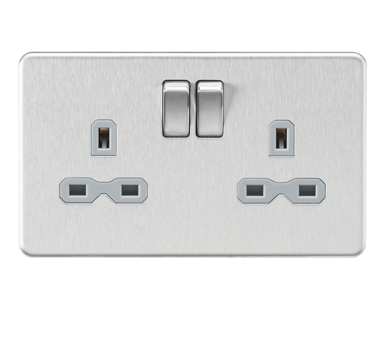 Knightsbridge SFR9000BCG Screwless 13A 2G DP Switched Socket - Brushed Chrome + Grey Insert - westbasedirect.com