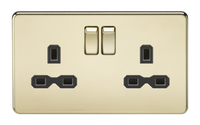 Knightsbridge SFR9000PB Screwless 13A 2G DP Switched Socket - Polished Brass + Black Insert