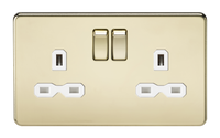 Knightsbridge SFR9000PBW Screwless 13A 2G DP Switched Socket - Polished Brass + White Insert