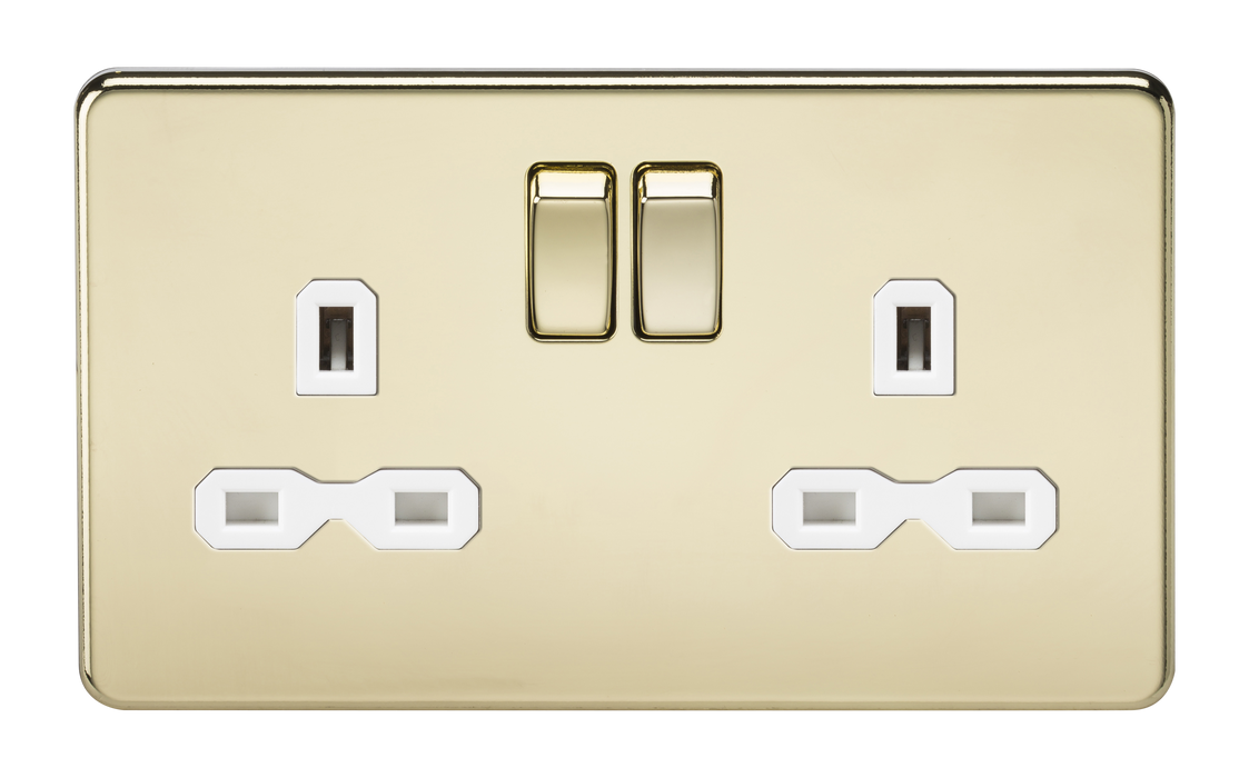 Knightsbridge SFR9000PBW Screwless 13A 2G DP Switched Socket - Polished Brass + White Insert - westbasedirect.com
