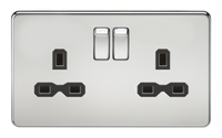 Knightsbridge SFR9000PC Screwless 13A 2G DP Switched Socket - Polished Chrome + Black Insert