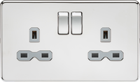 Knightsbridge SFR9000PCG Screwless 13A 2G DP Switched Socket - Polished Chrome + Grey Insert