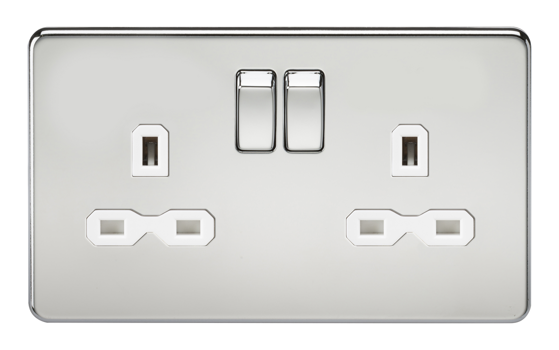 Knightsbridge SFR9000PCW Screwless 13A 2G DP Switched Socket - Polished Chrome + White Insert - westbasedirect.com