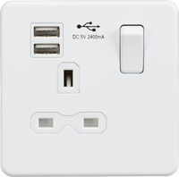 Knightsbridge SFR9124MW Screwless 13A 1G Switched Socket + 2xUSB (2.4A) - Matt White