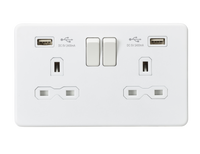 Knightsbridge SFR9224MW Screwless 13A 2G Switched Socket + 2xUSB (2.4A) - Matt White