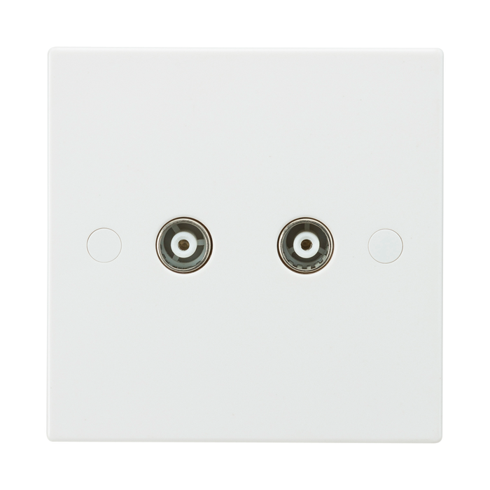 Knightsbridge SN0110 White Square Edge Twin Coax TV Outlet (Non-Isolated) - westbasedirect.com