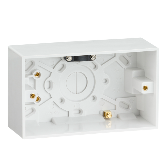 Knightsbridge SN1600 White Square Edge Double 47mm Pattress Box + Earth Terminal - westbasedirect.com