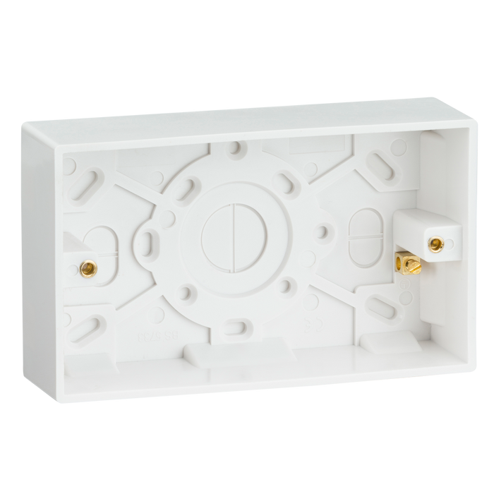 Knightsbridge SN1800 White Square Edge Double 35mm Pattress Box + Earth Terminal - westbasedirect.com