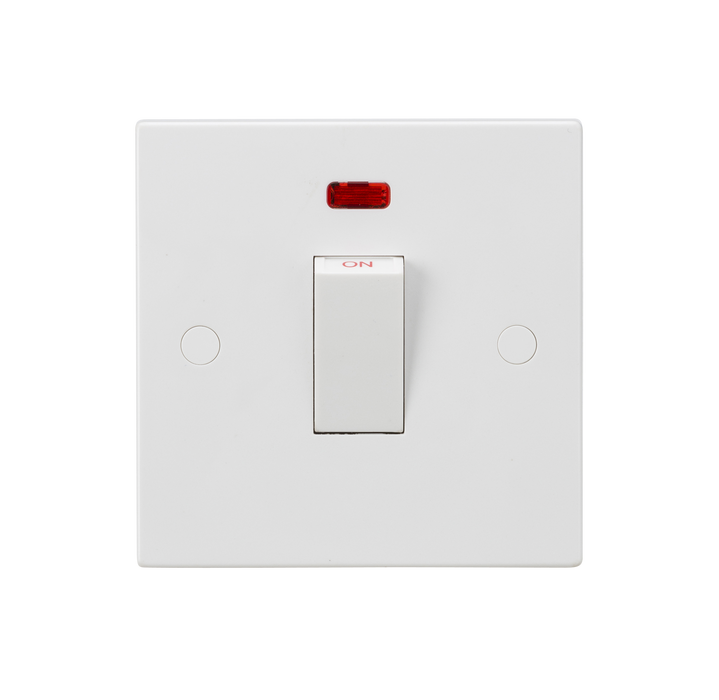 Knightsbridge SN8331NW White Square Edge 45A 1G DP Switch + Neon (White Rocker) - westbasedirect.com