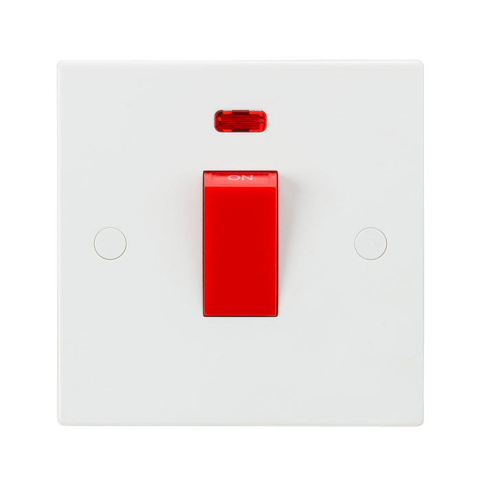 Knightsbridge SN8331N White Square Edge 45A 1G DP Switch + Neon - westbasedirect.com