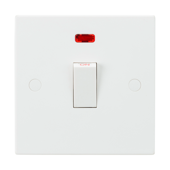 Knightsbridge SN8341N White Square Edge 20A 1G DP Switch + Neon - westbasedirect.com
