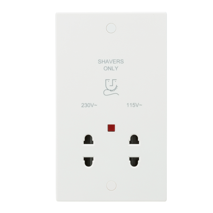 Knightsbridge SN8900N White Square Edge 115/230V Dual Voltage Shaver Socket + Neon - westbasedirect.com