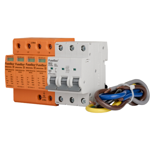 FuseBox SPDCUKITT2TPN TPN T2 Surge Protection Device Kit 3P+NPE with Cables+3P B32 MCB - westbasedirect.com