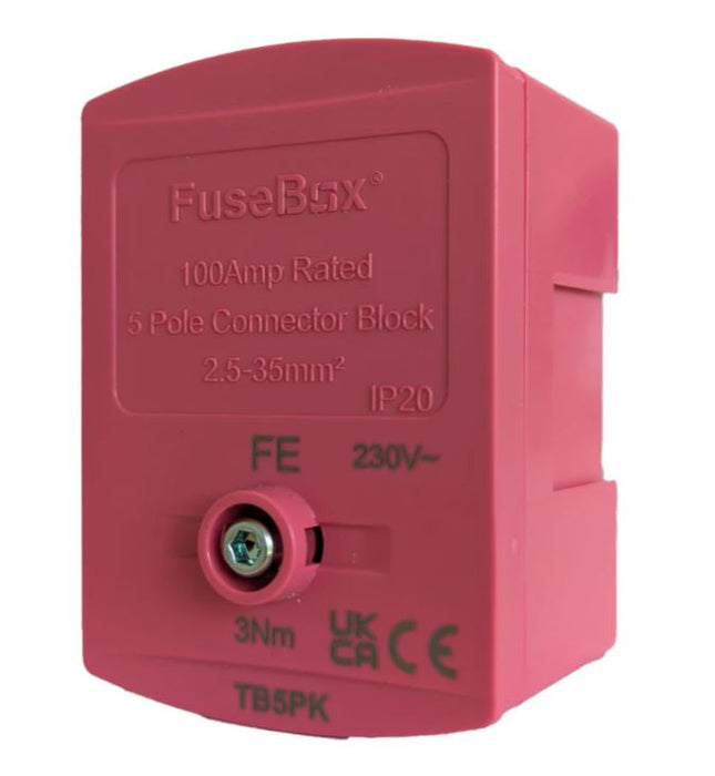 FuseBox TB5PK 100A 5 Pole Terminal Block IP20 Pink