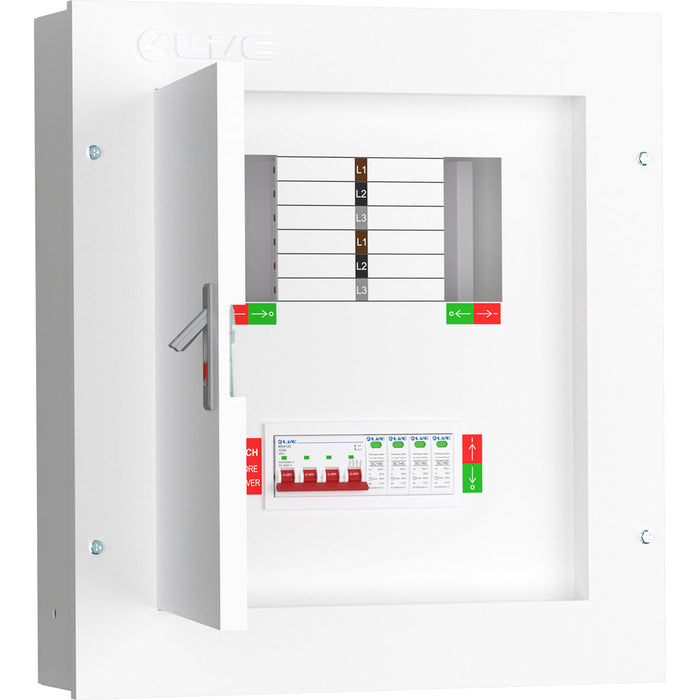LIVE Electrical TPN04-125S TPN04-125S 4 Way TP&N Distribution Board with 4 Pole 125A Main Switch Incomer & 20/40kA DP SPD