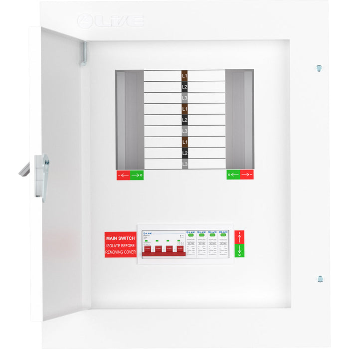 LIVE Electrical TPN06-125S TPN06-125S 6 Way TP&N Distribution Board with 4 Pole 125A Main Switch Incomer & 20/40kA DP SPD