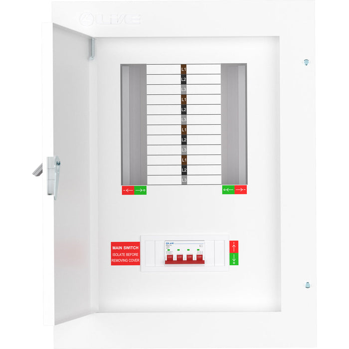 LIVE Electrical TPN08-125 8 Way TP&N Distribution Board with 4 Pole 125A Main Switch Incomer