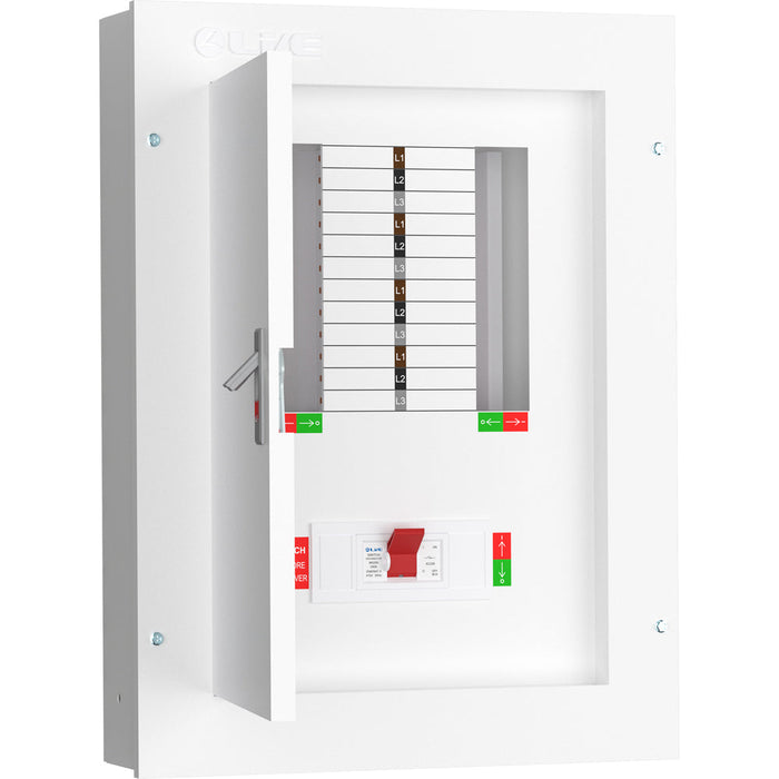 LIVE Electrical TPN08-250 TPN08-250 8 Way TP&N Distribution Board with 3 Pole 250A Main Switch Incomer