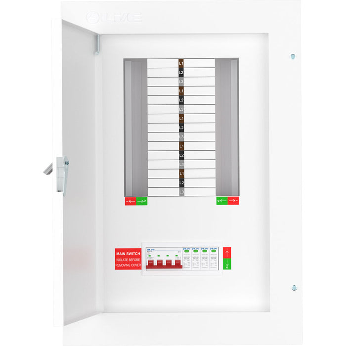 LIVE Electrical TPN10-125S TPN10-125S 10 Way TP&N Distribution Board with 4 Pole 125A Main Switch Incomer & 20/40kA DP SPD