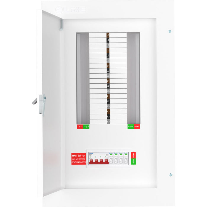 LIVE Electrical TPN12-125S TPN12-125S 12 Way TP&N Distribution Board with 4 Pole 125A Main Switch Incomer & 20/40kA DP SPD
