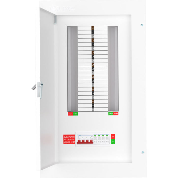 LIVE Electrical TPN14-125S TPN14-125S 14 Way TP&N Distribution Board with 4 Pole 125A Main Switch Incomer & 20/40kA DP SPD