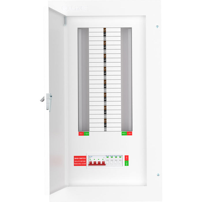 LIVE Electrical TPN16-125S TPN16-125S 16 Way TP&N Distribution Board with 4 Pole 125A Main Switch Incomer & 20/40kA DP SPD