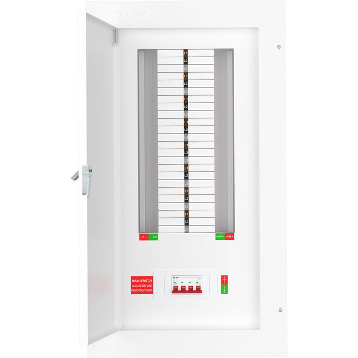 LIVE Electrical TPN16-125 16 Way TP&N Distribution Board with 4 Pole 125A Main Switch Incomer