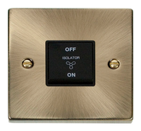Click Deco VPAB020BK Victorian 10A 3 Pole Fan Isolation Plate Switch - Antique Brass (Black)